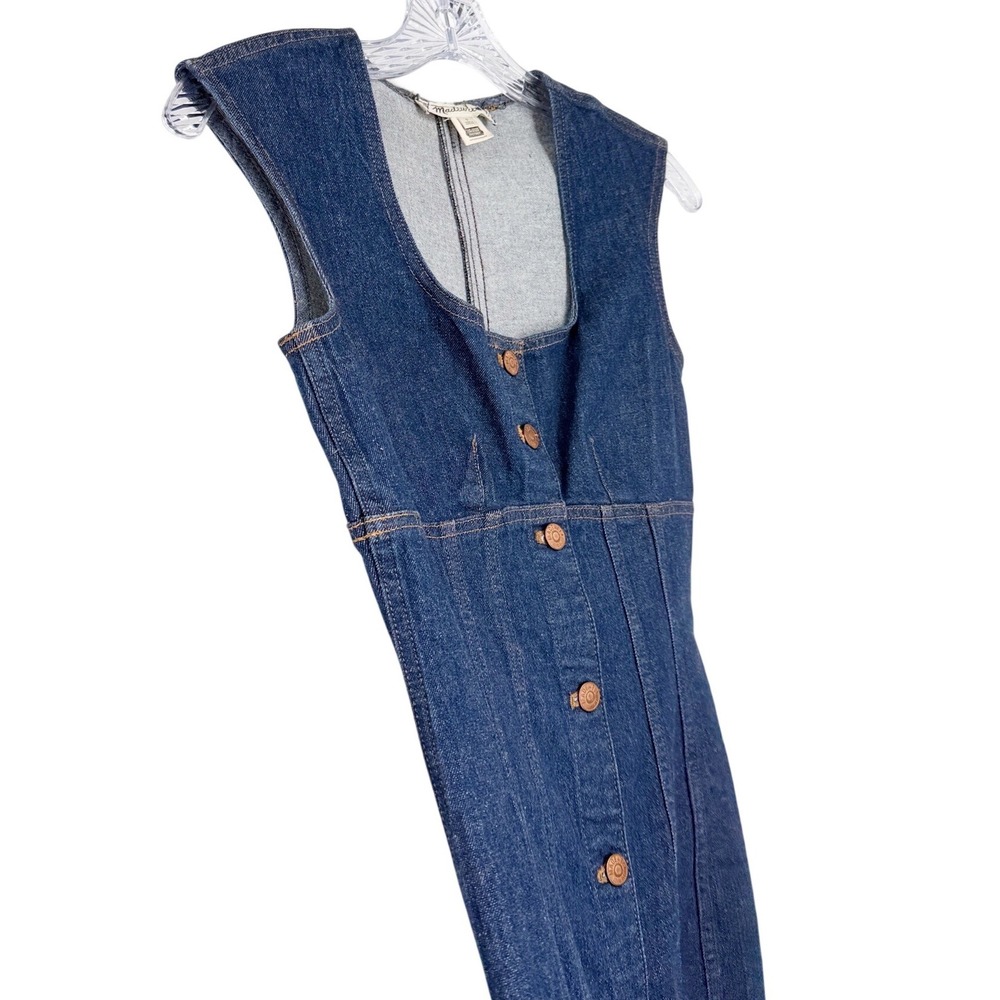 Madewell Square Neck Denim Button Front Midi Dress Benton Wash Women size 0 - Picture 8 of 10